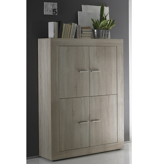 Product photograph of Radom Wooden Highboard With 3 Doors In Sonoma Oak from Furniture in Fashion