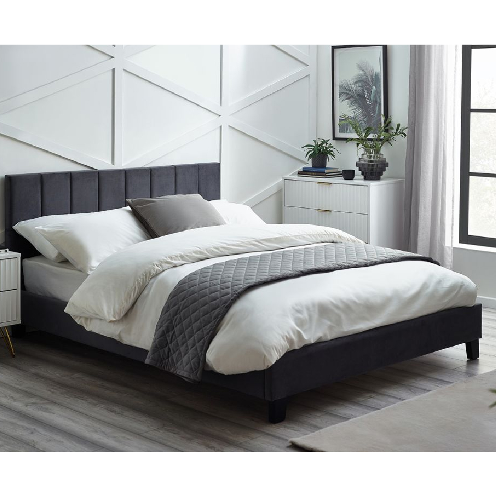 ragina velvet king size bed in grey