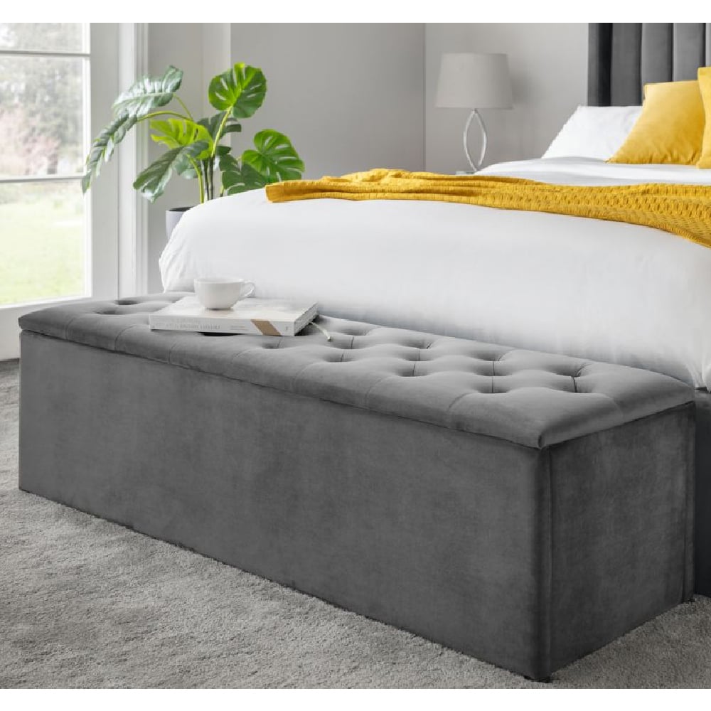 Product photograph of Rahela Velvet Blanket Box In Dark Grey from Furniture in Fashion