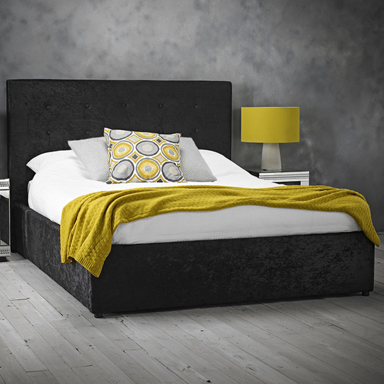 Product photograph of Raimi Crushed Velvet Ottoman Double Bed In Black from Furniture in Fashion