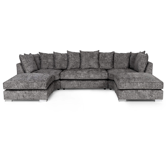 Product photograph of Raine U Shaped Fabric Sofa In Grey With Chrome Metal Legs from Furniture in Fashion