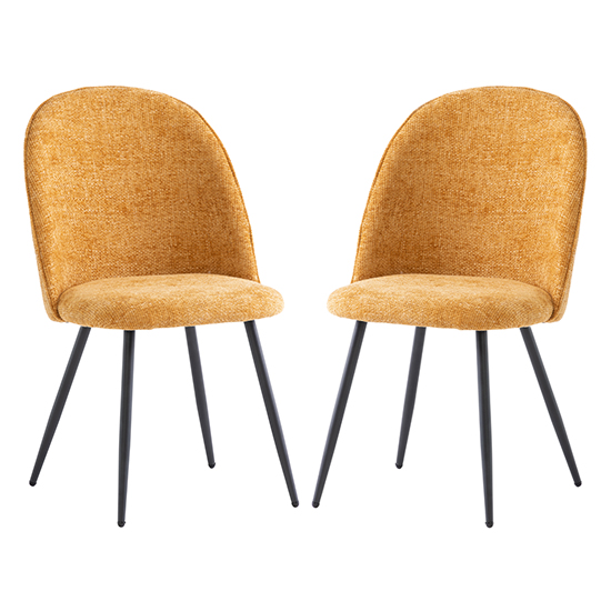 Read more about Raisa yellow fabric dining chairs with black legs in pair