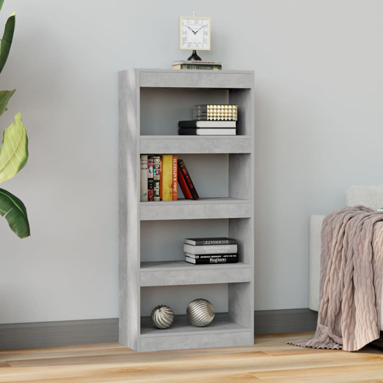 Read more about Raivos wooden bookshelf and room divider in concrete effect