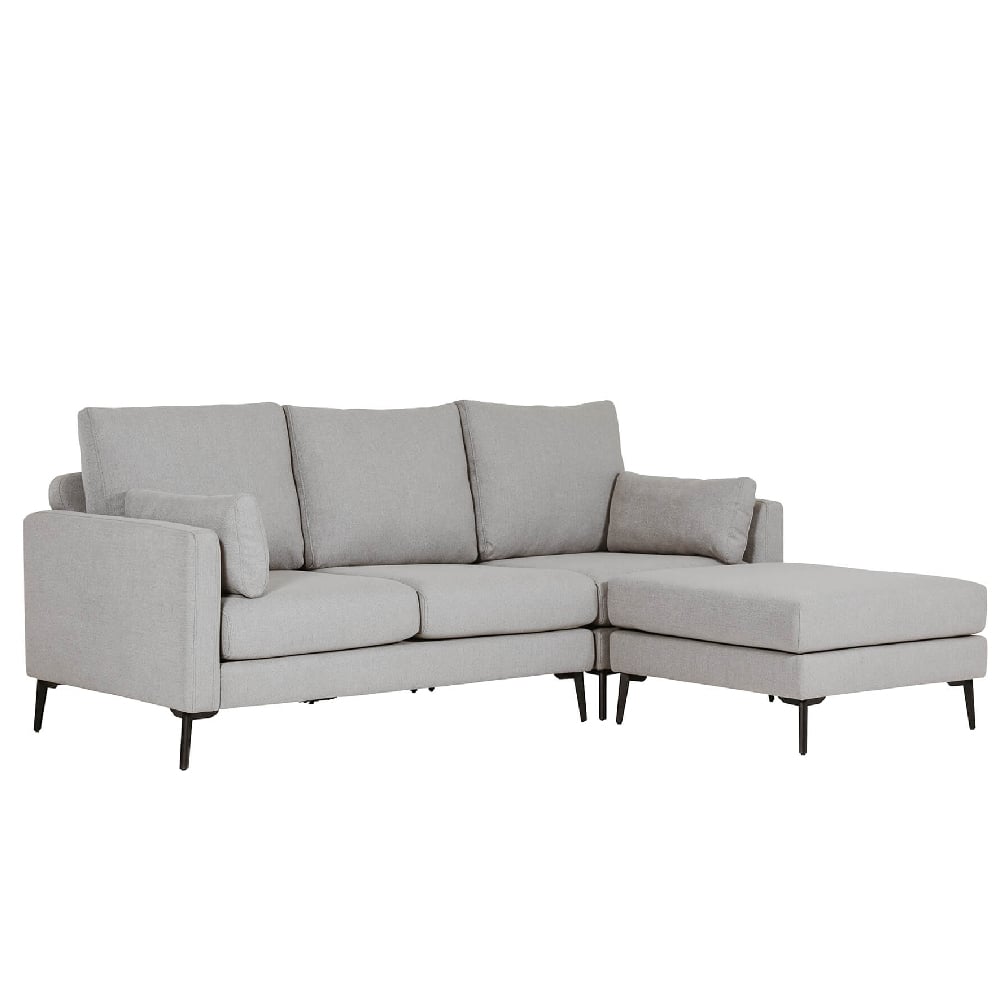 Product photograph of Raleigh Fabric Corner Seater Sofa With Black Legs In Greige from Furniture in Fashion