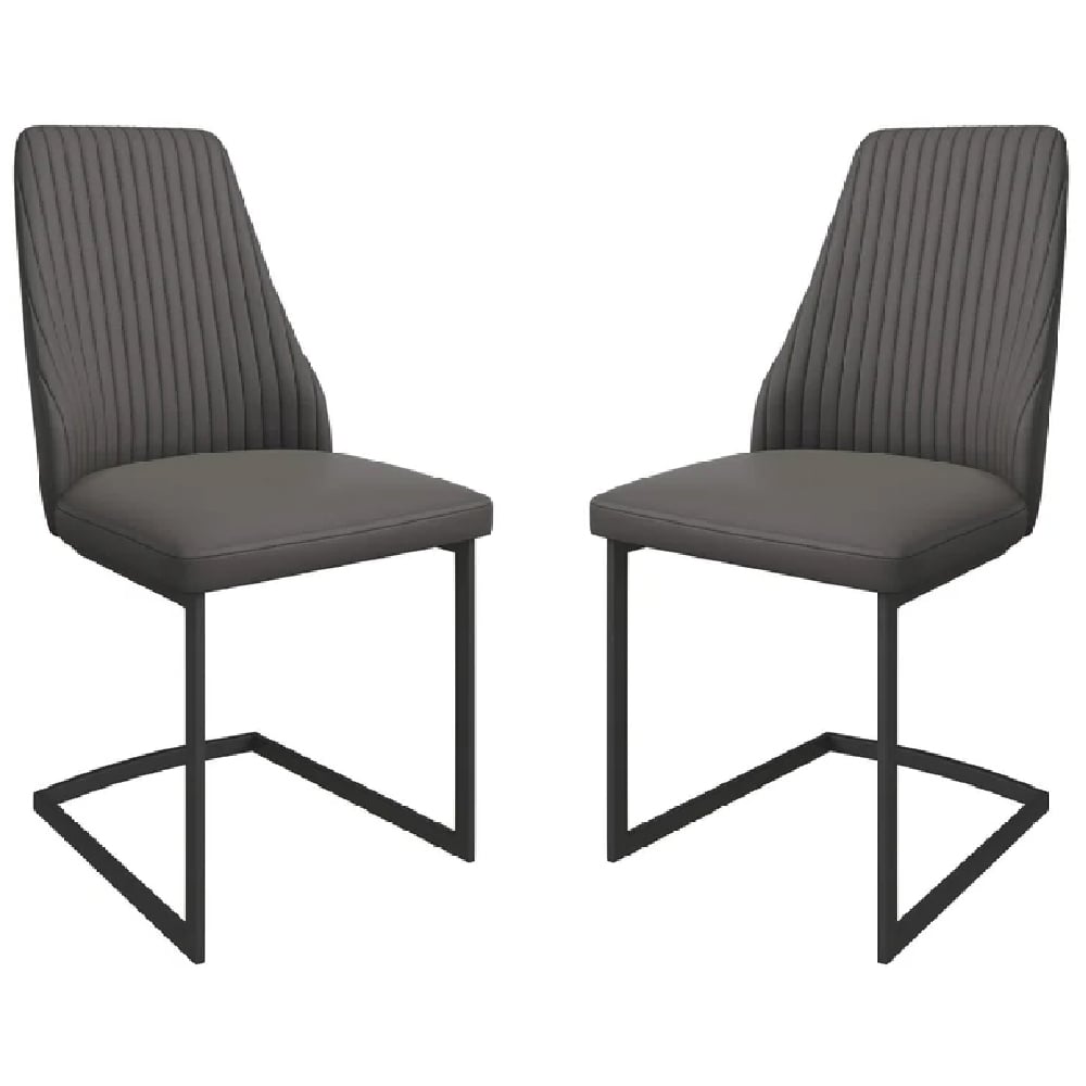 ramona dark grey leather dining chairs with black legs in pair