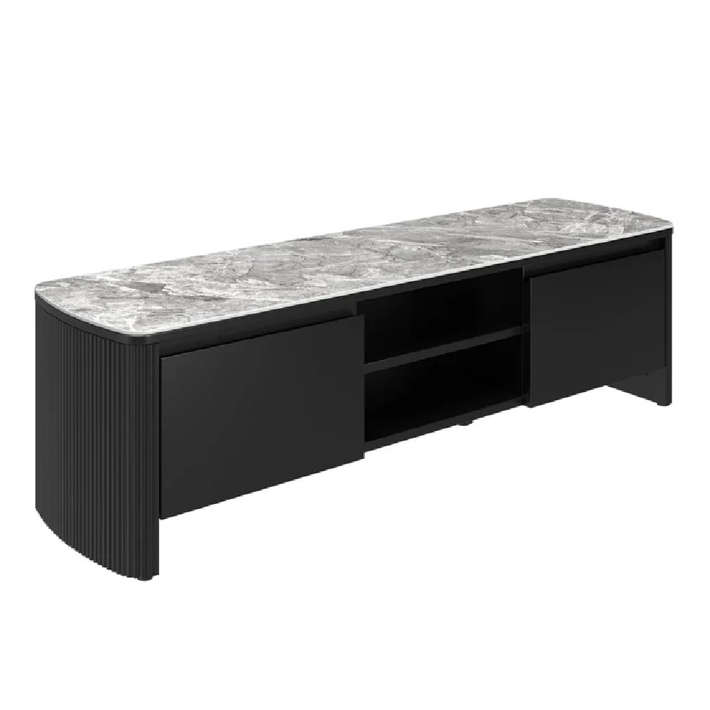 ramona wooden tv stand with 2 doors in grey gloss ceramic top