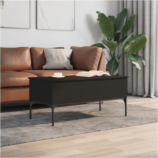 Product photograph of Ramsey Wooden Coffee Table With Metal Frame In Black from Furniture in Fashion