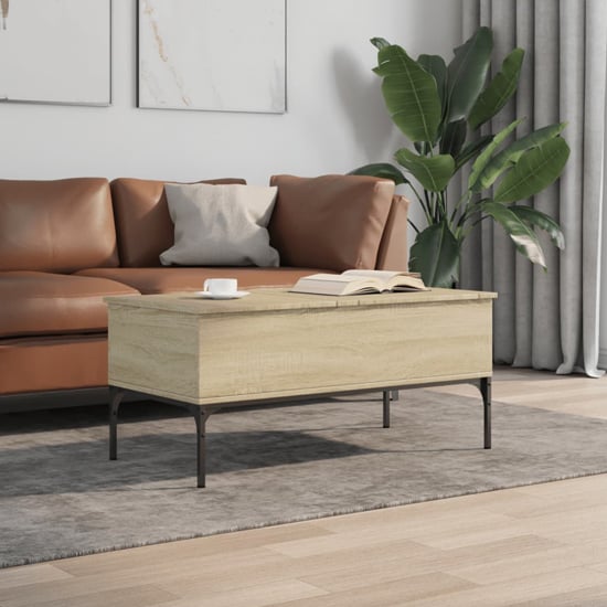 Product photograph of Ramsey Wooden Coffee Table With Metal Frame In Sonoma Oak from Furniture in Fashion