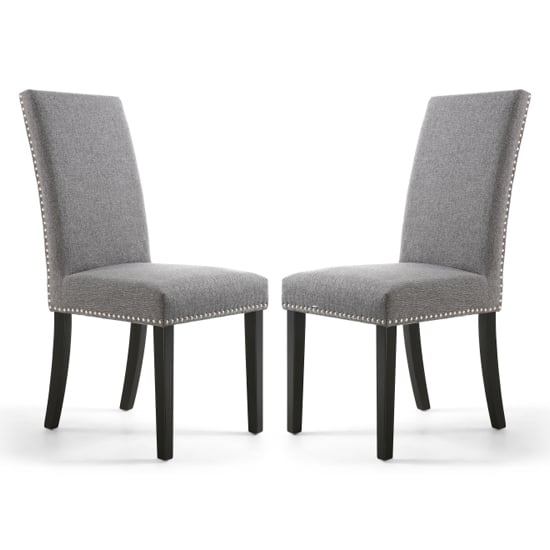 Photo of Rabat steel grey linen dining chairs and black legs in pair