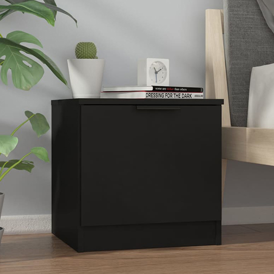 Read more about Ranya wooden bedside cabinet with 1 door in black