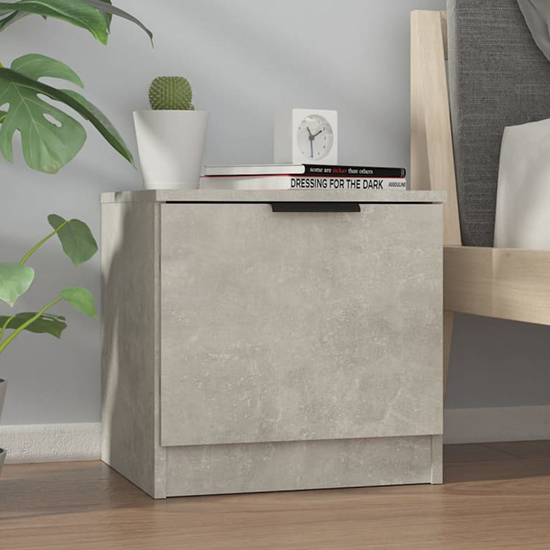 Read more about Ranya wooden bedside cabinet with 1 door in concrete effect