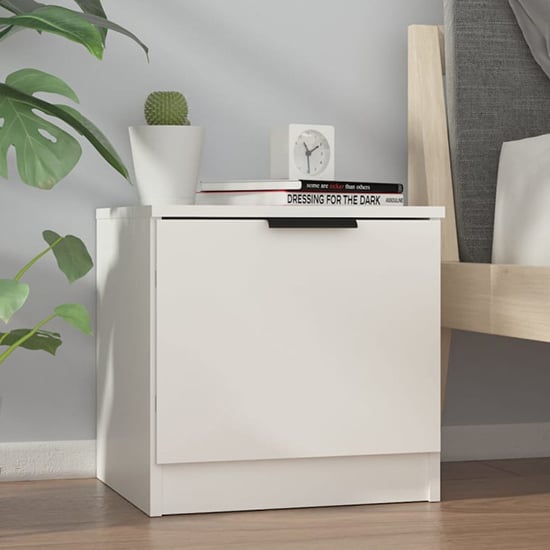 Read more about Ranya wooden bedside cabinet with 1 door in white