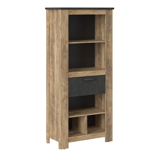 Product photograph of Rapilla 1 Drawer Bookcase In Chestnut And Matera Grey from Furniture in Fashion