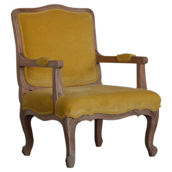Photo of Rarer velvet french style accent chair in mustard and sunbleach