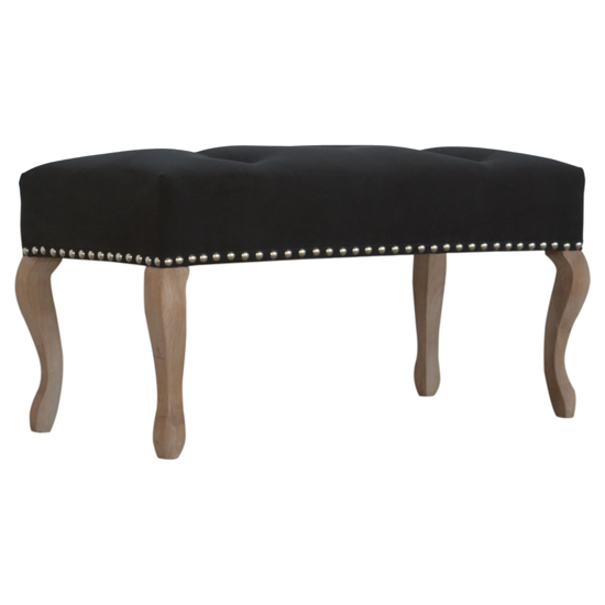 Product photograph of Rarer Velvet French Style Hallway Bench In Black And Sunbleach from Furniture in Fashion