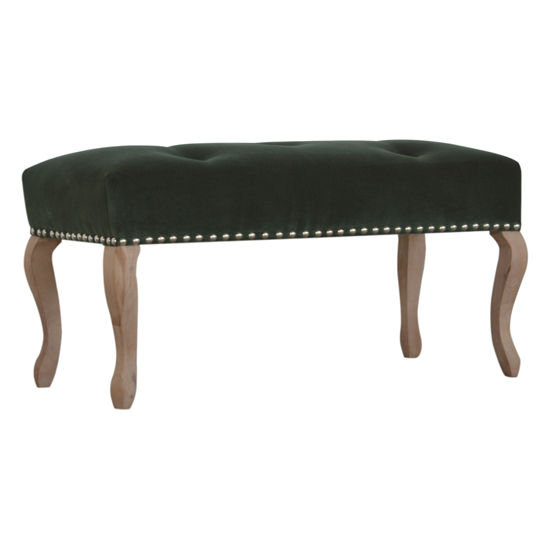 Product photograph of Rarer Velvet French Style Hallway Bench In Green And Sunbleach from Furniture in Fashion