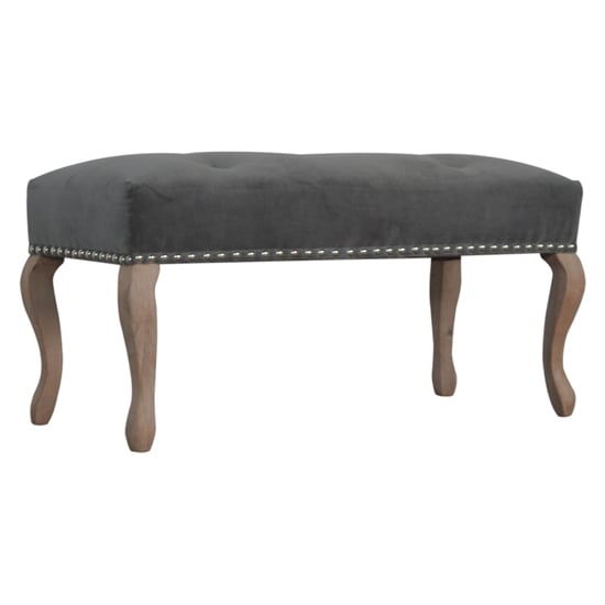 Product photograph of Rarer Velvet French Style Hallway Bench In Grey And Sunbleach from Furniture in Fashion