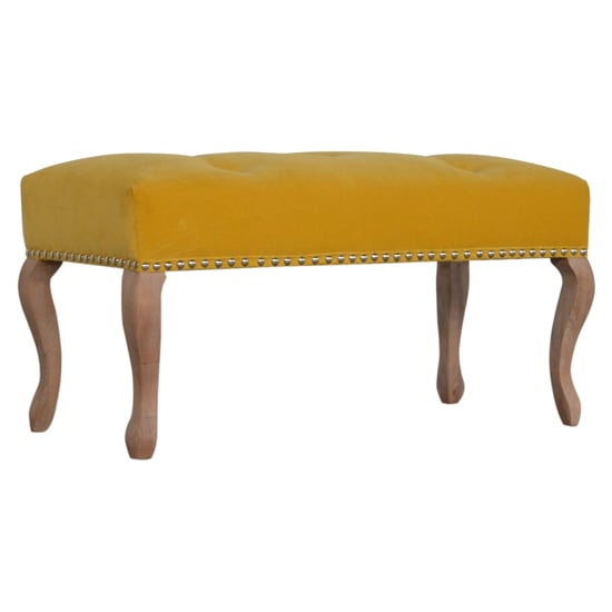 Product photograph of Rarer Velvet French Style Hallway Bench In Mustard And Sunbleach from Furniture in Fashion