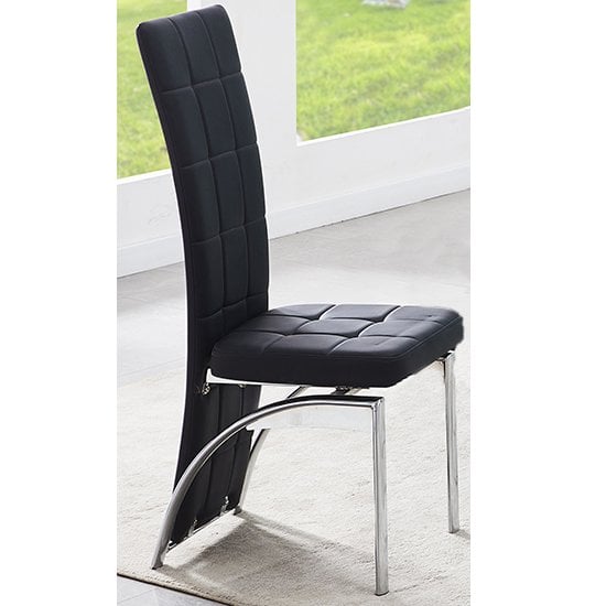 Product photograph of Ravenna Faux Leather Dining Chair In Black With Chrome Legs from Furniture in Fashion