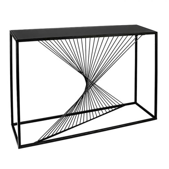 Product photograph of Ray Black Glass Top Console Table With Metal Frame from Furniture in Fashion