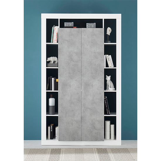 Photo of Raya high gloss bookcase with 2 doors in white concrete effect