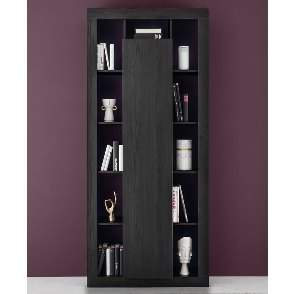 raya wooden bookcase with 1 door in black oak