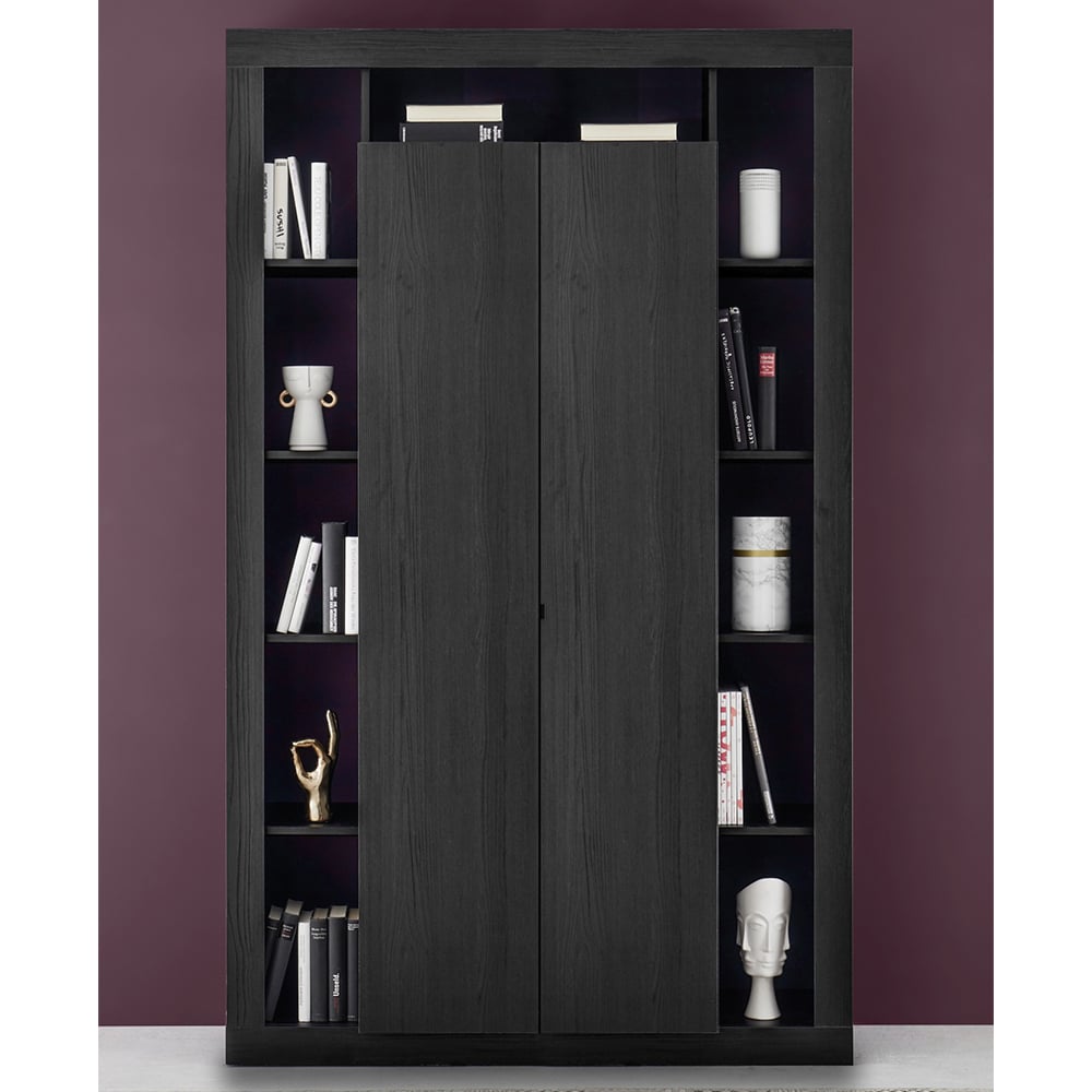 raya wooden bookcase with 2 doors in black oak