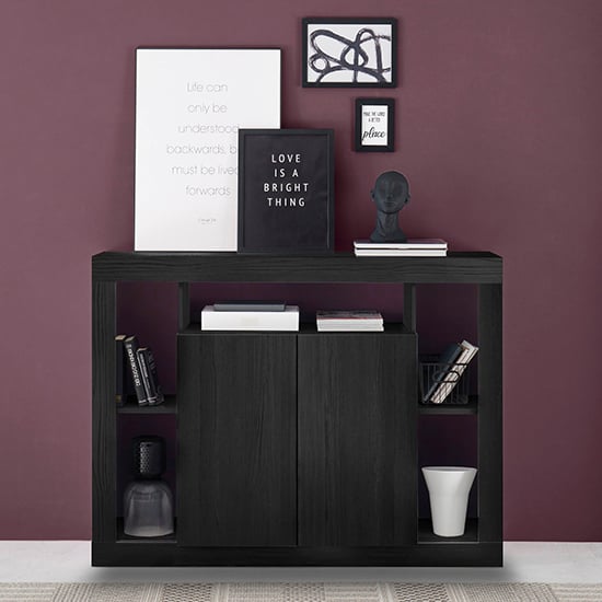 Product photograph of Raya Wooden Sideboard With 2 Doors In Black Ash from Furniture in Fashion