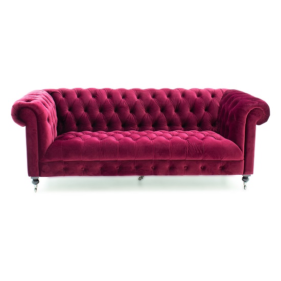 Reedy Chesterfield Three Seater Sofa In Berry With Metal Castor ...