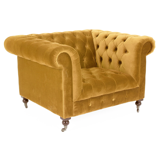 Reedy Chesterfield Velvet 1 Seater Sofa In Mustard | Furniture in Fashion