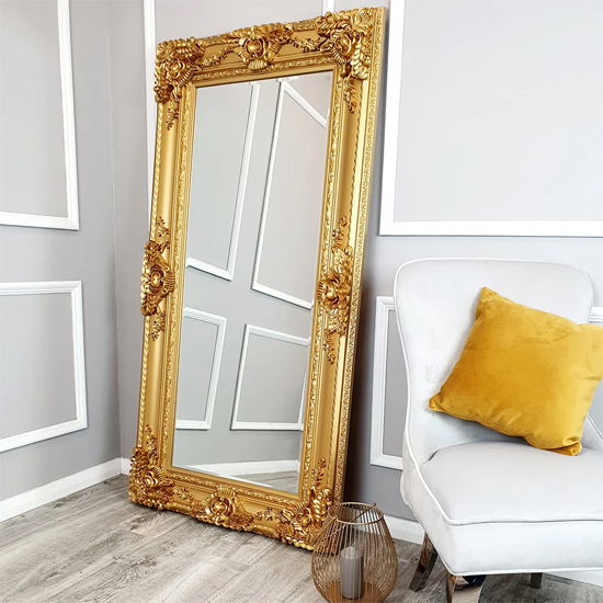Product photograph of Reeth Medium Ornate Design Bevelled Mirror In Gold from Furniture in Fashion