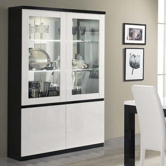 Product photograph of Regal Display Cabinet In Black And White With High Gloss Led from Furniture in Fashion
