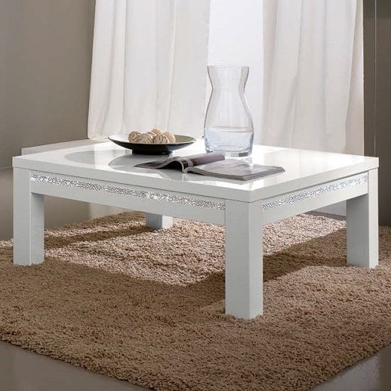 Product photograph of Regal Coffee Table In White With Gloss Lacquer Cromo Decor from Furniture in Fashion