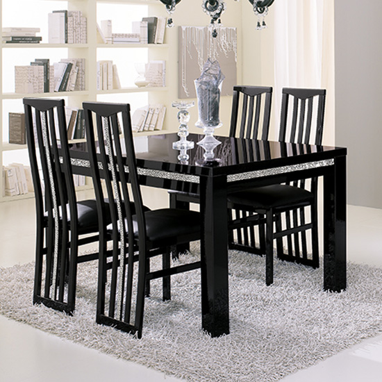 Photo of Regal cromo details black gloss dining table 6 black chairs