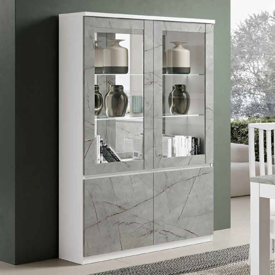 Product photograph of Regal Gloss Display Cabinet 2 Doors In White Marble Effect Led from Furniture in Fashion