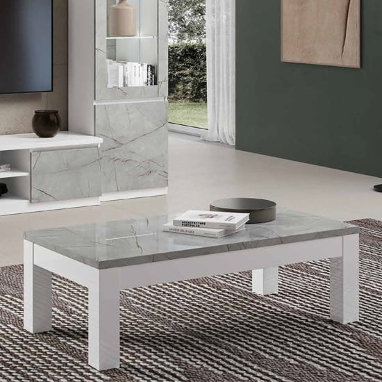 Product photograph of Regal High Gloss Coffee Table Large In White And Marble Effect from Furniture in Fashion