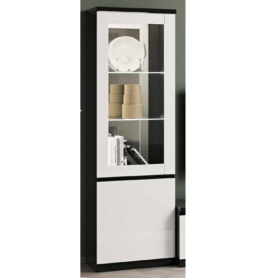 Product photograph of Regal High Gloss Display Cabinet 1 Door In White Black And Led from Furniture in Fashion