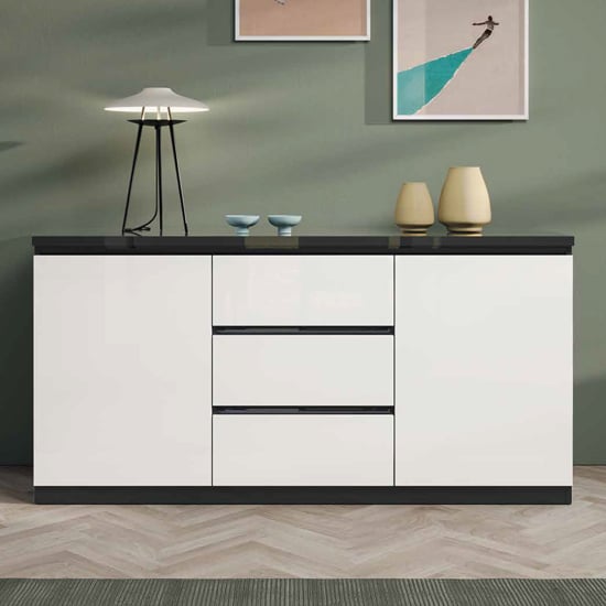 Product photograph of Regal High Gloss Sideboard 2 Doors 3 Drawers In White Black from Furniture in Fashion