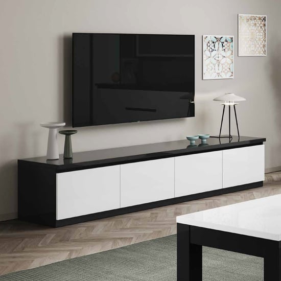 Product photograph of Regal High Gloss Tv Stand With 4 Doors In White And Black from Furniture in Fashion