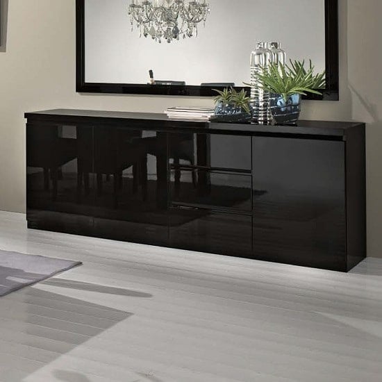 Product photograph of Regal Sideboard In Black With High Gloss Lacquer And 3 Doors from Furniture in Fashion