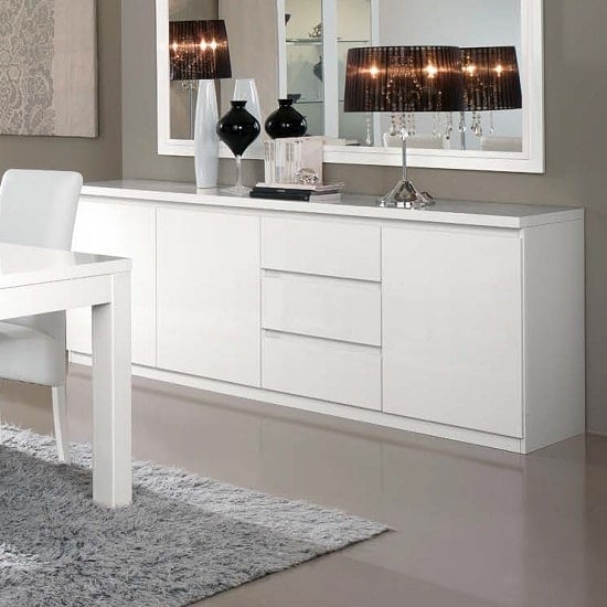 Product photograph of Regal Sideboard In White With High Gloss Lacquer And 3 Doors from Furniture in Fashion