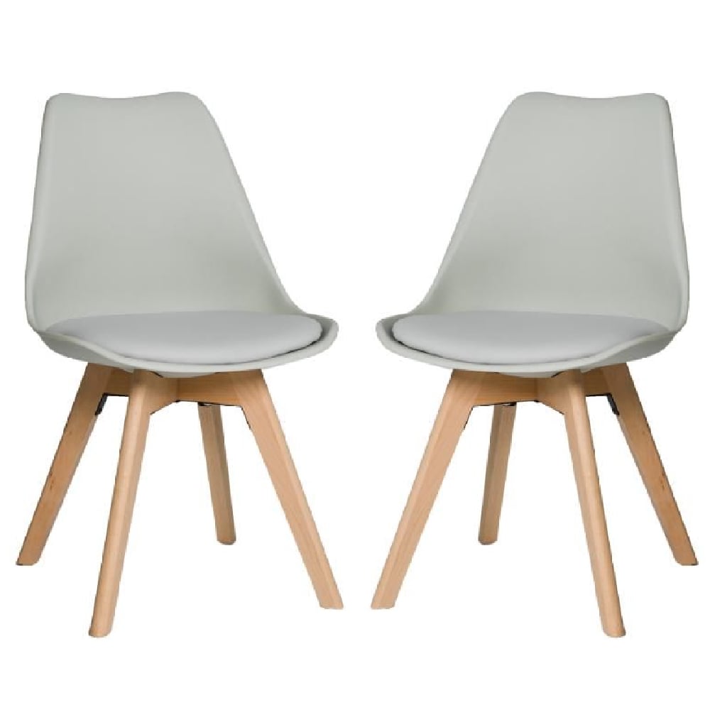 regis grey leather dining chairs with oak legs in pair