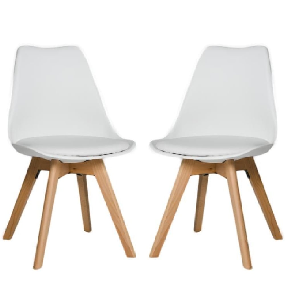 regis white leather dining chairs with oak legs in pair