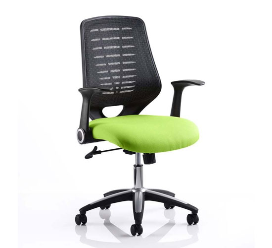 Photo of Relay task black back office chair with myrrh green seat