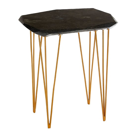 Read more about Relics black marble small side table with gold angular legs