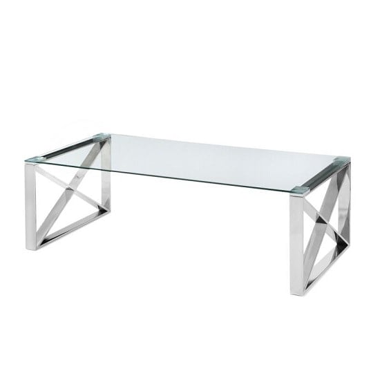 Product photograph of Margate Glass Coffee Table With Polished Stainless Steel Frame from Furniture in Fashion