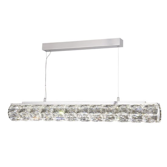 Photo of Remy led tube bar pendant light in chrome with crystal trim