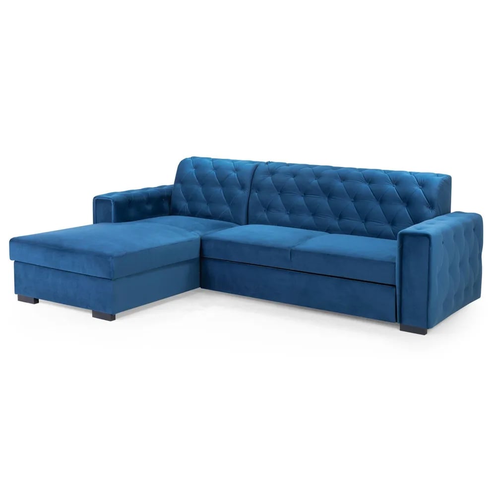 renton fabric left hand corner sofa bed in blue