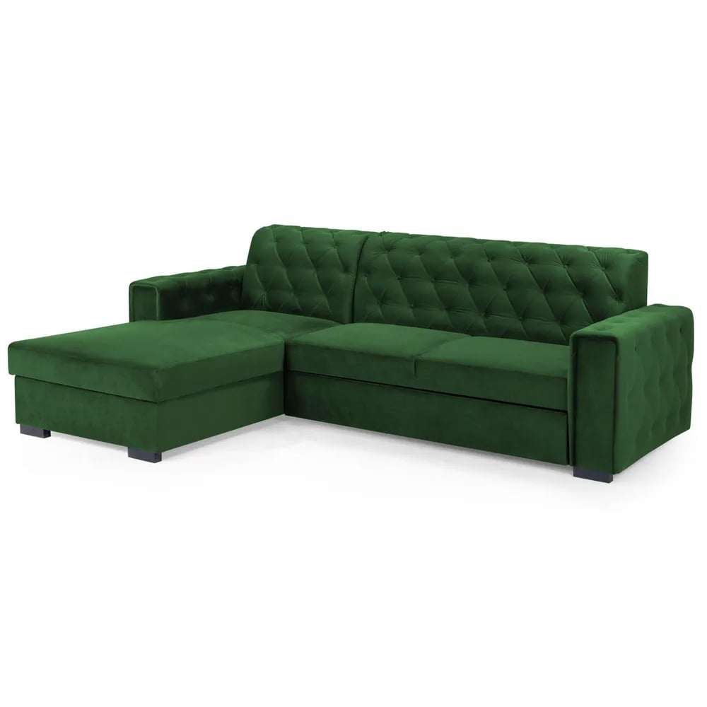 renton fabric left hand corner sofa bed in green