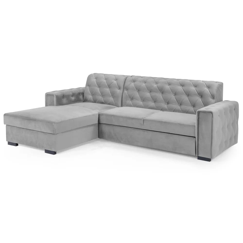 renton fabric left hand corner sofa bed in grey